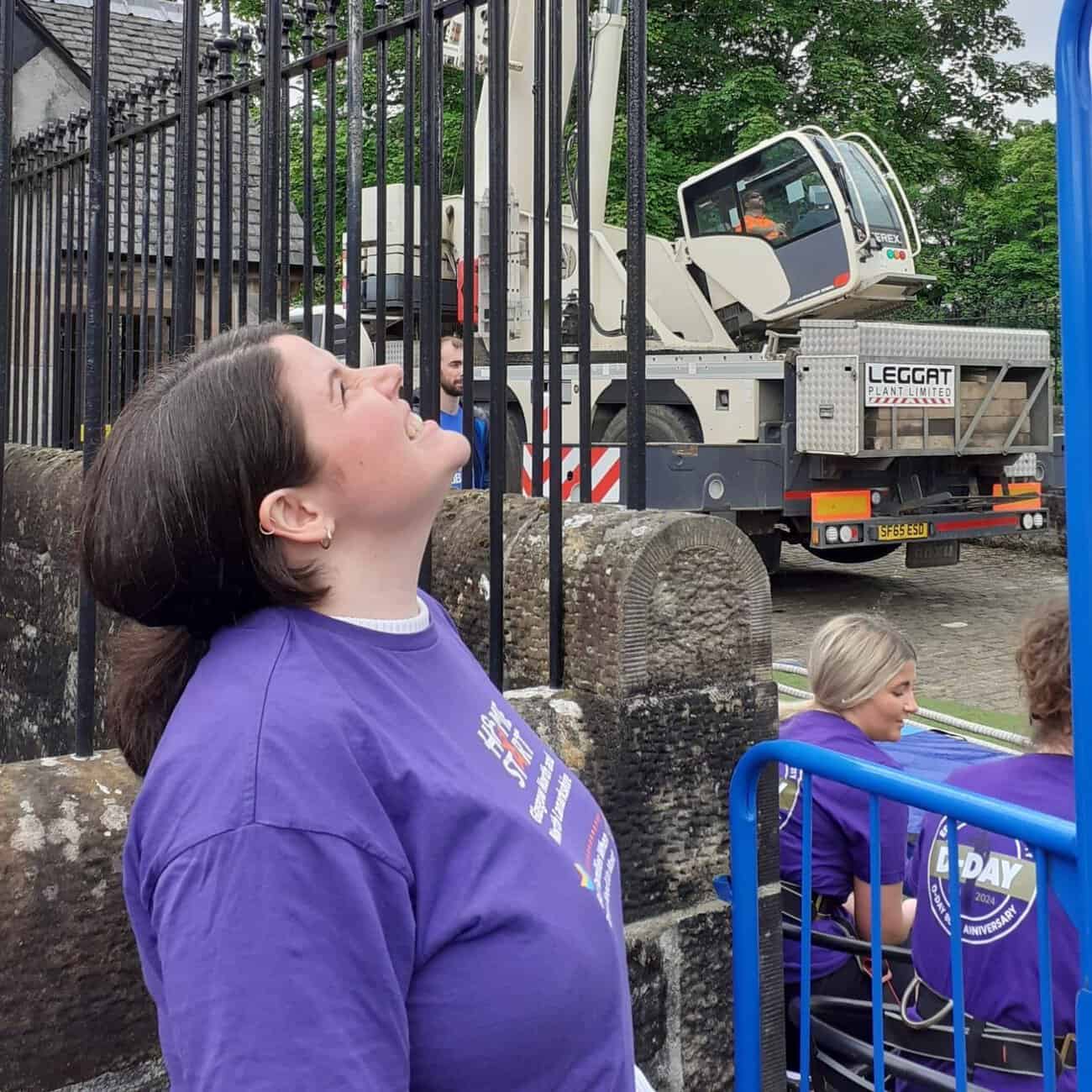 Image of Kirsteen waiting to do her bungee jump.