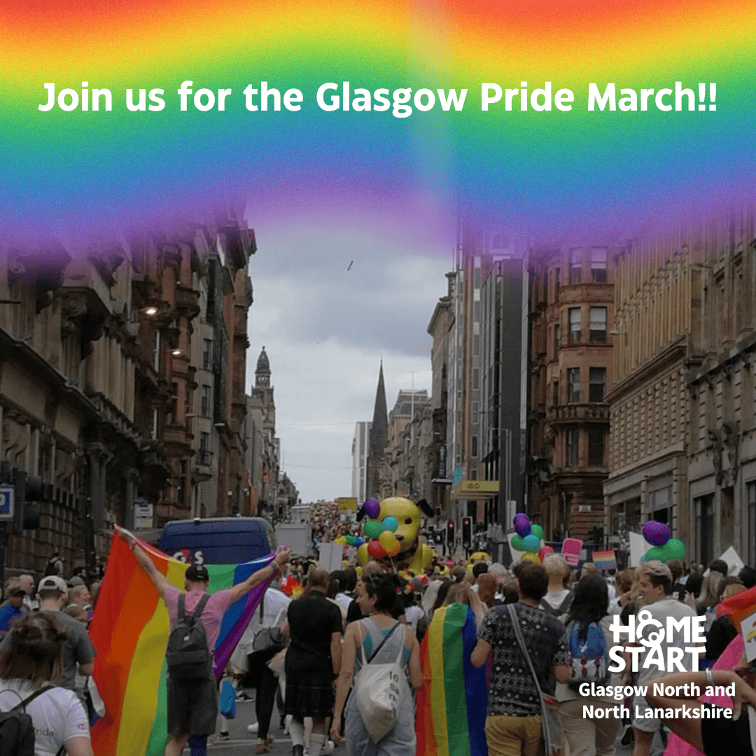 Image of Glasgow Pride March in a Glasgow street.