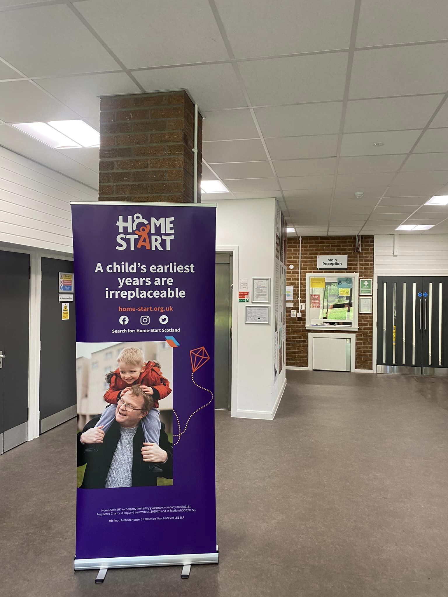 Image of Home-Start pop up banner inside the Netherton Community Centre 